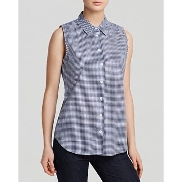 Equipment Colleen Sleeveless Collard Button Down Gingham Navy Blouse Size Medium - Picture 2 of 8